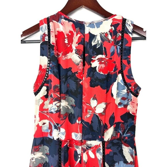 Just Taylor Women Sz 6 Red Navy Floral Dress Eyelet Stitching Sleeveless Midi E - Picture 8 of 13